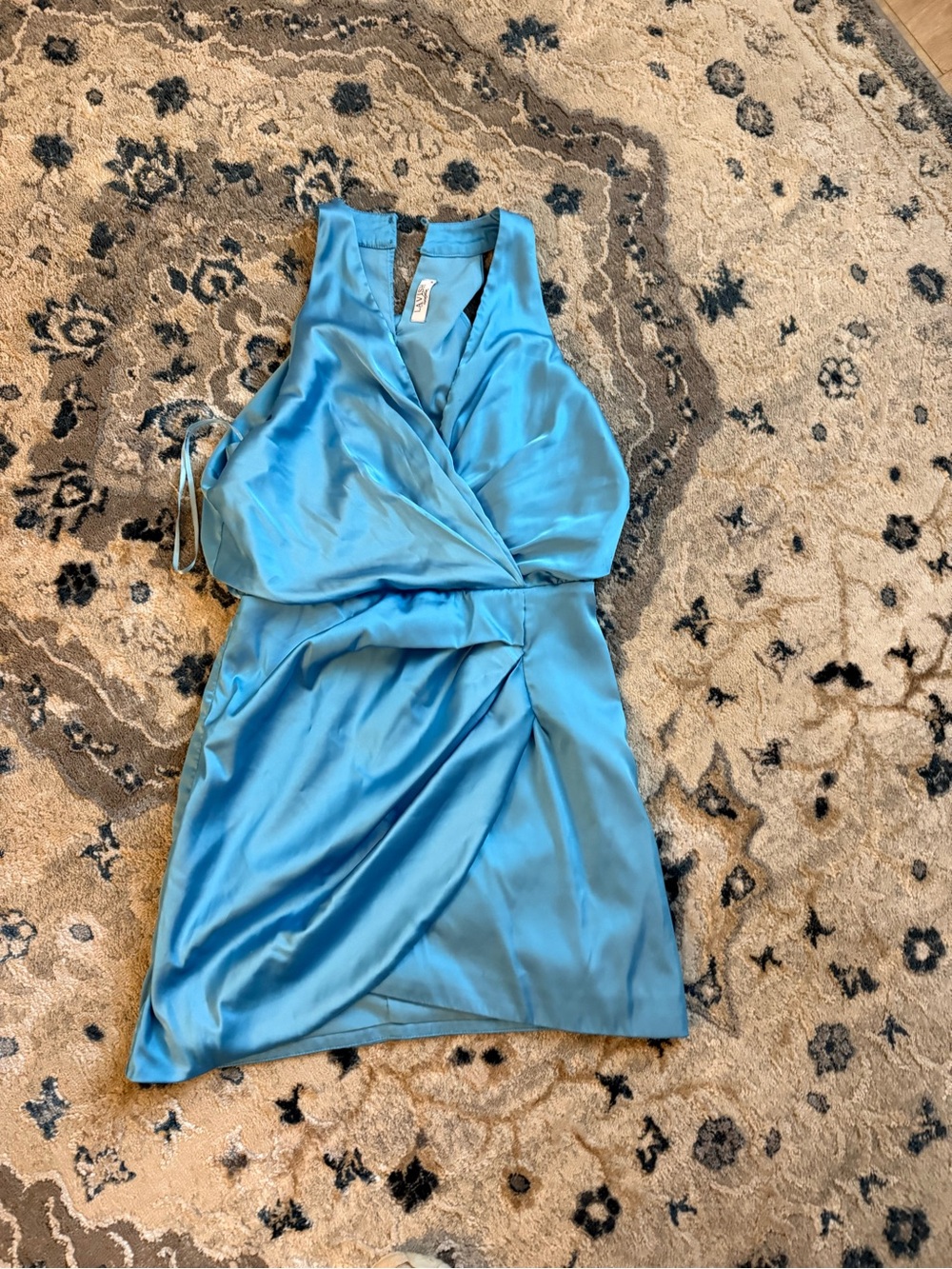 Lavish Satin Sky-Blue Wrap Dress